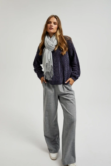 Gładki szalik z frędzlami szary