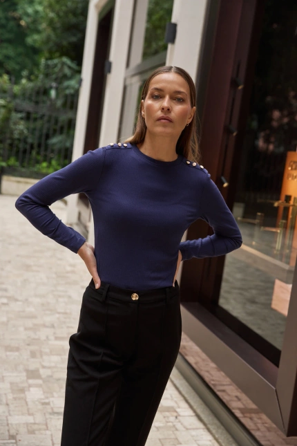 Bawełniana bluzka z długimi rękawami granatowa