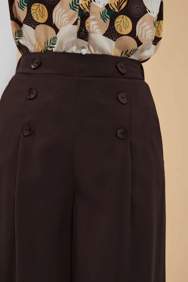 Spodnie kuloty z guzikami ciemnobrązowe