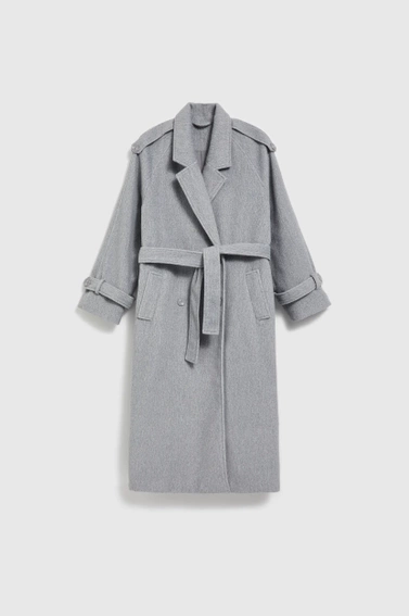 Płaszcz oversize z paskiem szary
