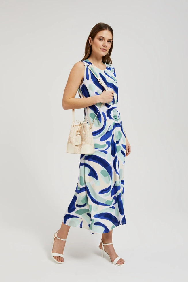 Wzorzysta sukienka midi miętowa