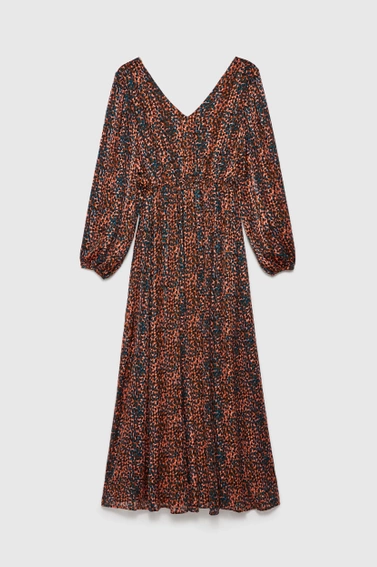 Sukienka maxi z bufiastymi rękawami brązowa