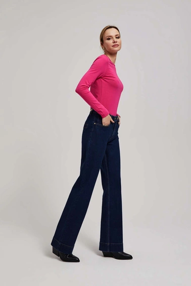 Jeansy wide leg ze średnim stanem granatowe