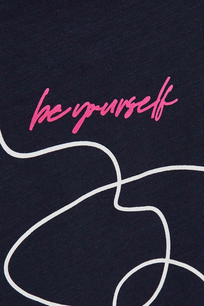 Bluzka z nadrukiem w kształcie twarzy granatowa