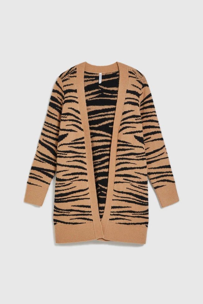 Kardigan z długimi rękwami i zwierzęcym wzorem beżowy