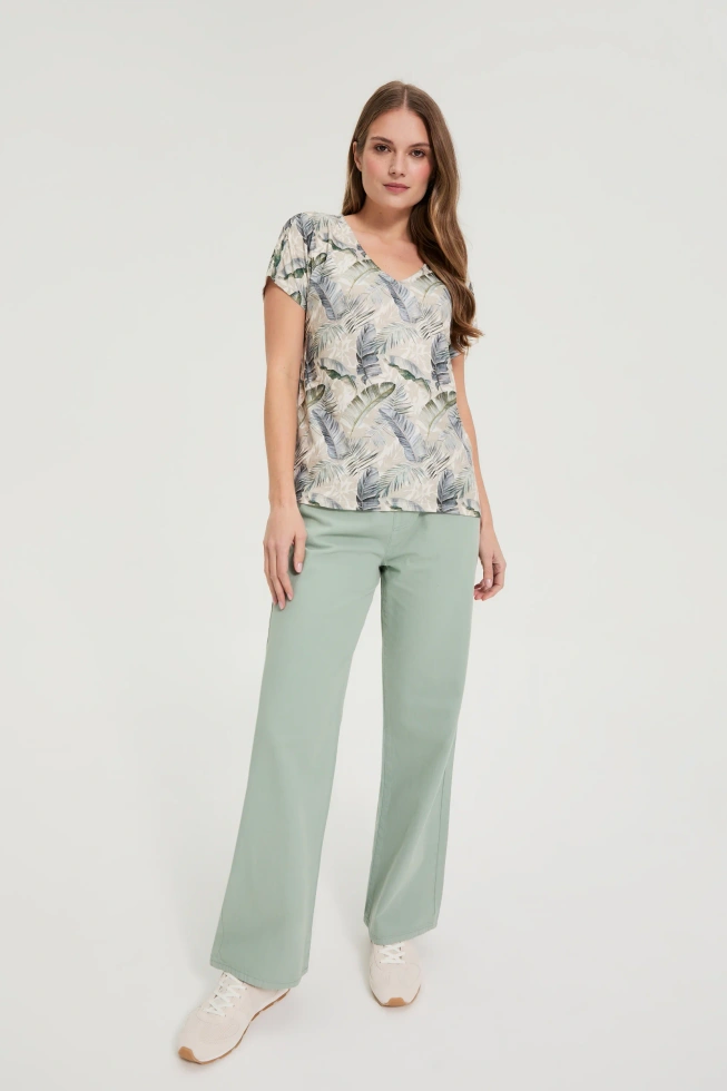 Bluzka z dekoltem w serek beżowa