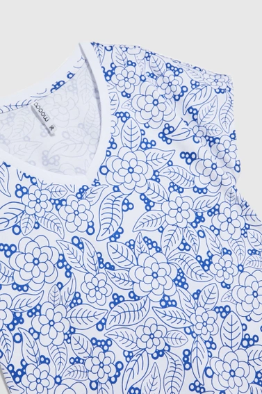 Bluzka biała w kwiatowy wzór z dekoltem w serek