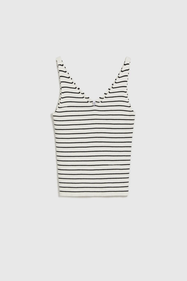 Bawełniany top w paski beżowy