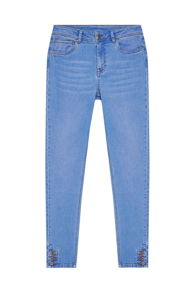 Jeansy medium waist z guzikami na nogawkach niebieskie