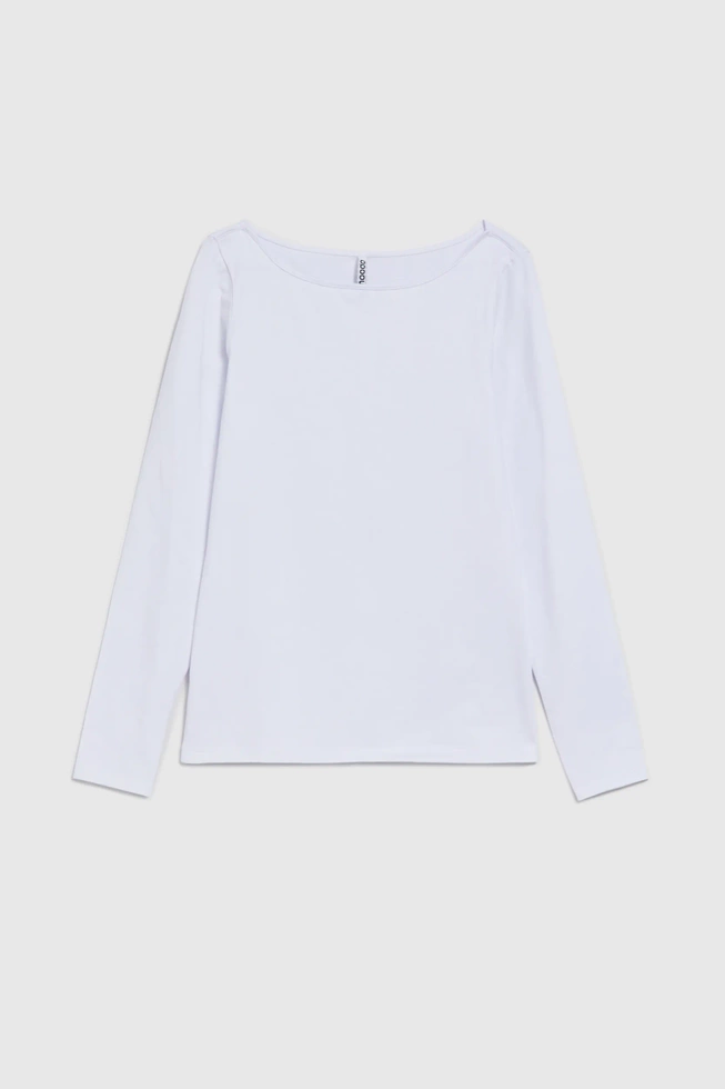 Gładka bluzka z długimi rękawami biała