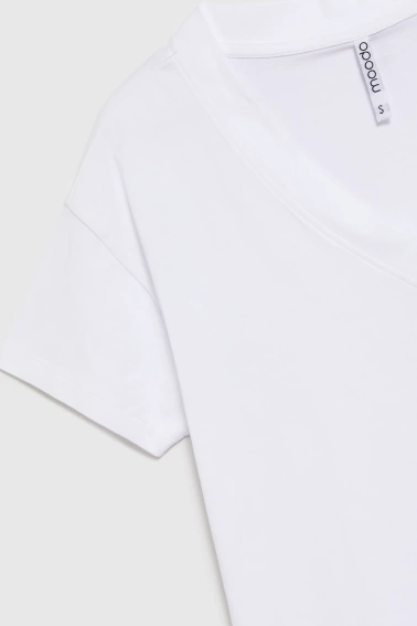 Bawełniany t-shirt z dekoltem w serek biały