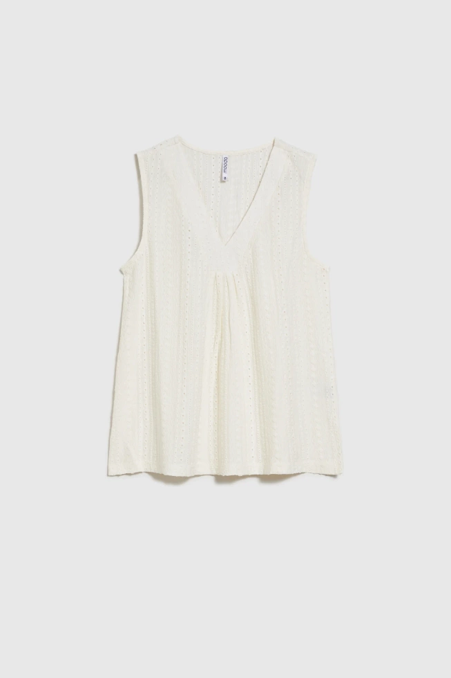 Top z dekoltem w serek ecru
