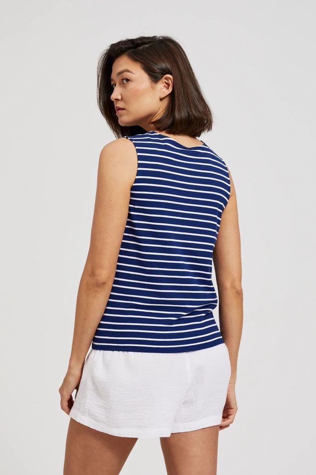 Top w paski z wiązaniem niebieski