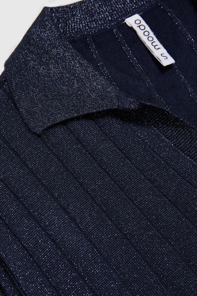 Sweter z kołnierzykiem i metaliczną nitką granatowy