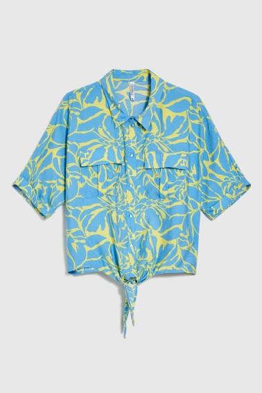 Wzorzysta koszula z wiązanemi żółta