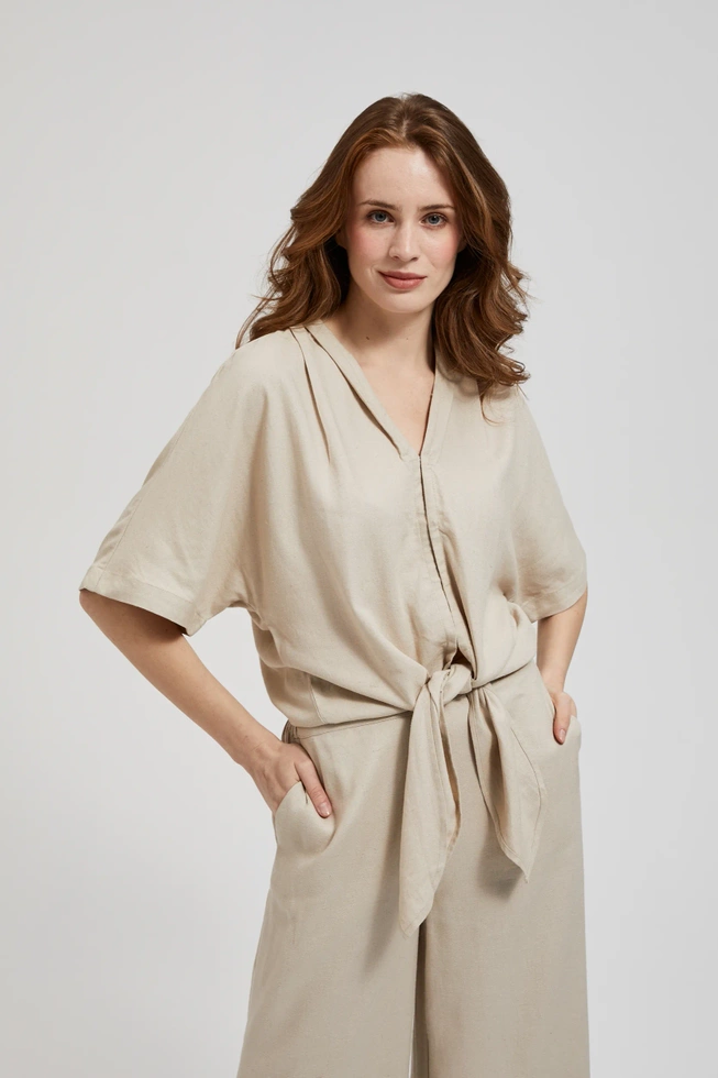 Lniana koszula z wiązaniem beżowa