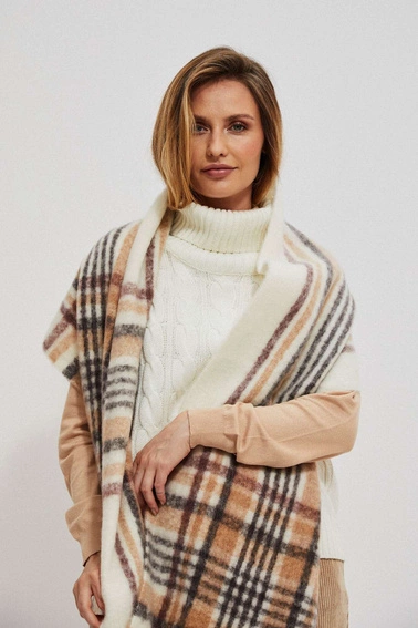 Ciepły szal w kratę perłowy