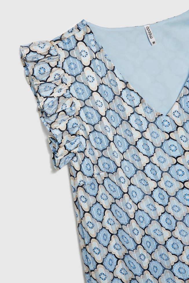 Wzorzysta sukienka z wiskozy niebieska