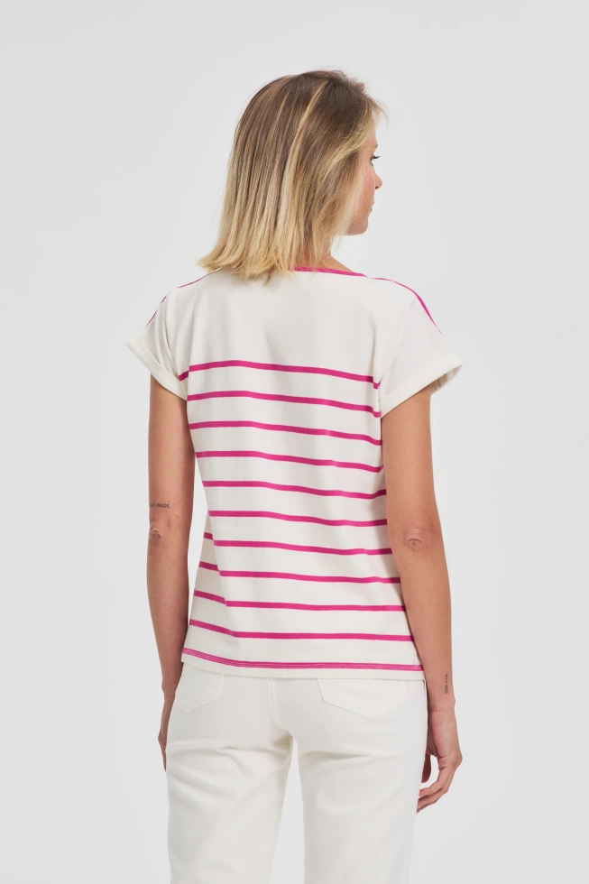 Bawełniana bluzka w paski fuksjowa