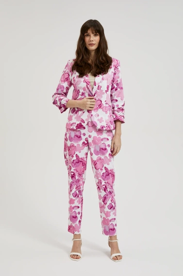 Marynarka z marszczonymi rękawami w kwiaty różowa