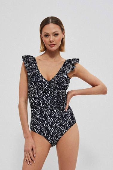 Jednoczęściowy strój kąpielowy z ozdobnym dekoltem  czarny