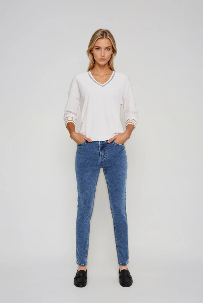 Bawełniana bluza z dekoltem w serek biała