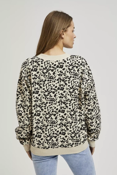 Wzorzysta bluza z dekoltem w serek i długimi rękawami beżowa