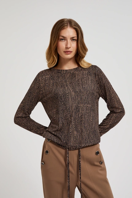 Wzorzysty sweter z wiązaniem w pasie czarny