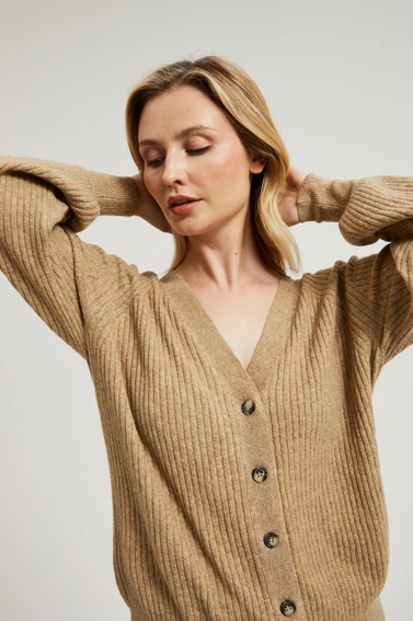 Kardigan zapinany na guziki z bufiastymi rękawami beżowy