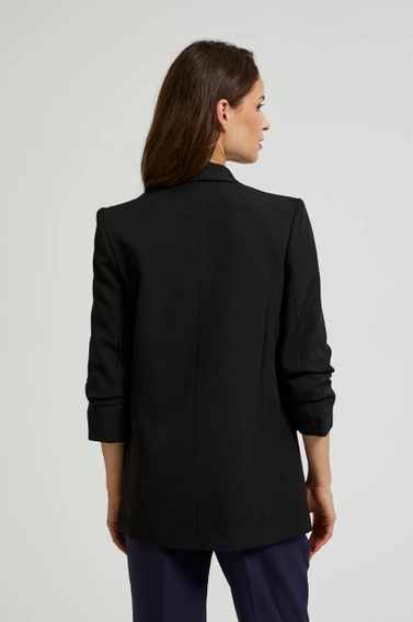 Gładka marynarka z marszczonymi rękawami 3/4 czarna