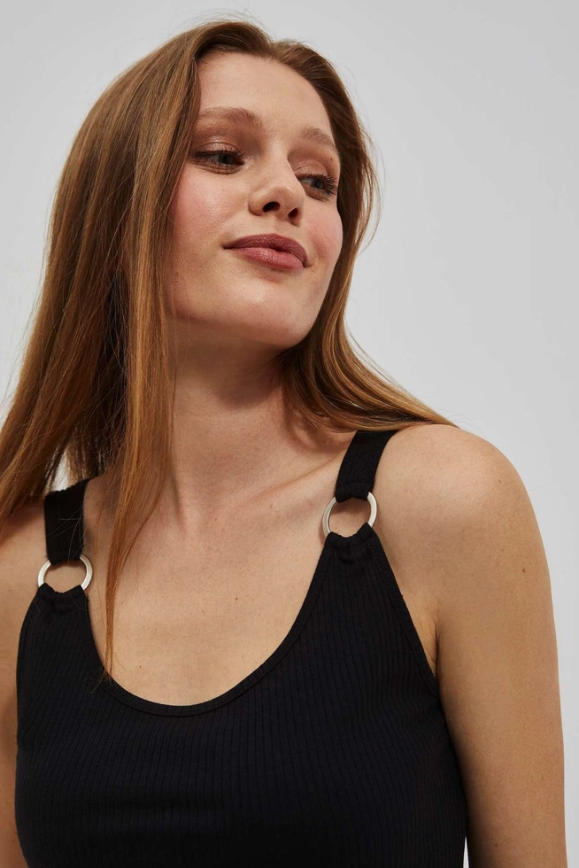 Dopasowany prążkowany top czarny