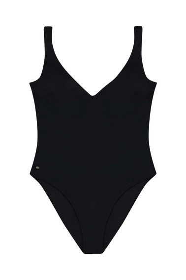 Gładki jednoczęściowy strój kąpielowy czarny