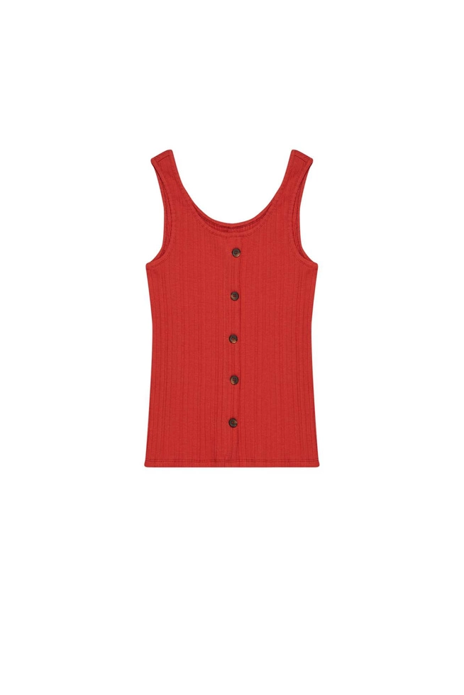 Prążkowany top z guzikami rubinowy