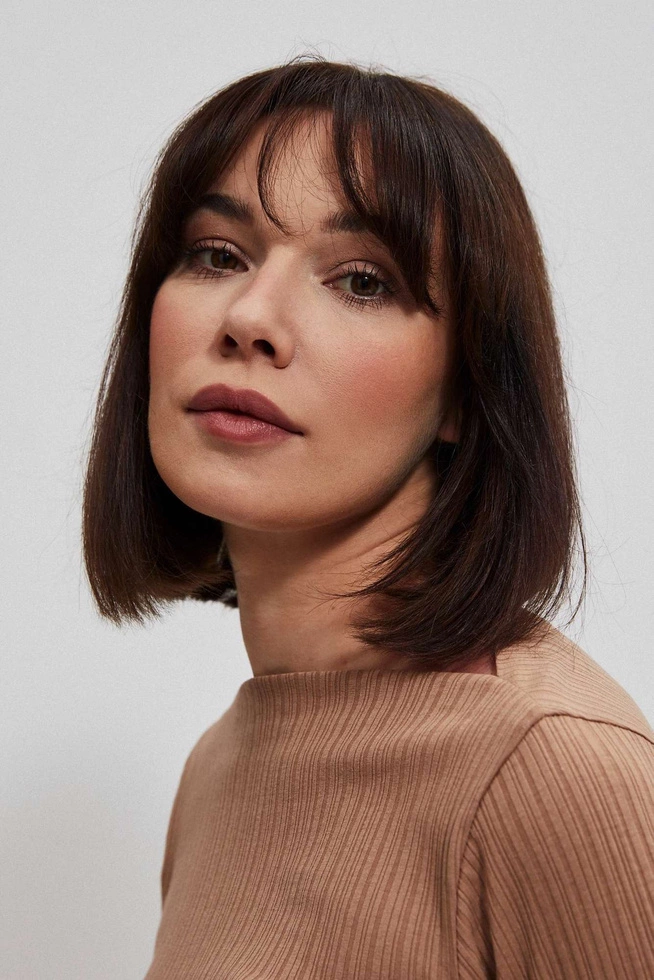 Bluzka z prążkowanej dzianiny kawowa