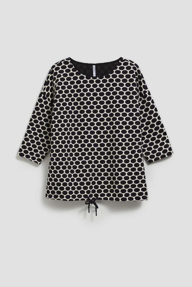 Bluzka z geometrycznym wzorem biało granatowa