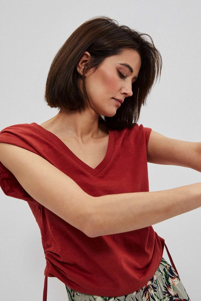 Bawełniana bluzka ze ściągaczem rubinowa