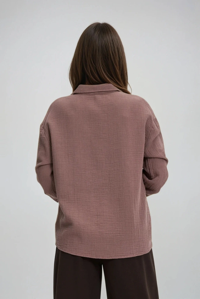 Koszula z bawełnianego muślinu brązowa