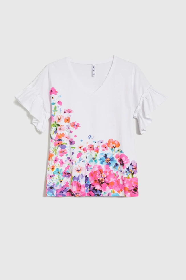 Bluzka z kwiatowym printem biała