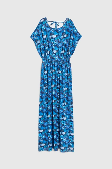 Sukienka maxi w tropikalny wzór niebieska