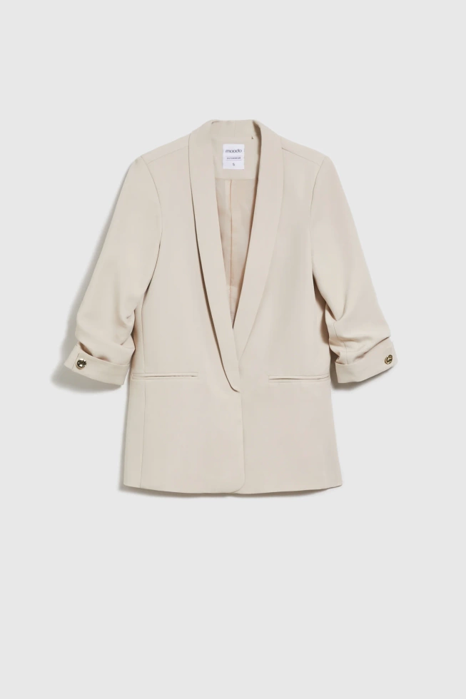 Marynarka beżowa z marszczonymi rękawami 3/4