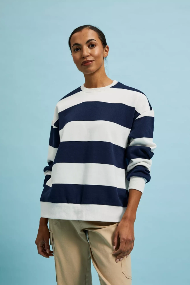 Bluza wkładana przez głowę w szerokie pasy granatowa