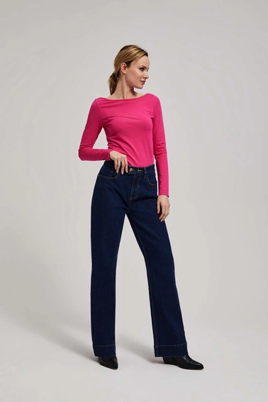 Jeansy wide leg ze średnim stanem granatowe