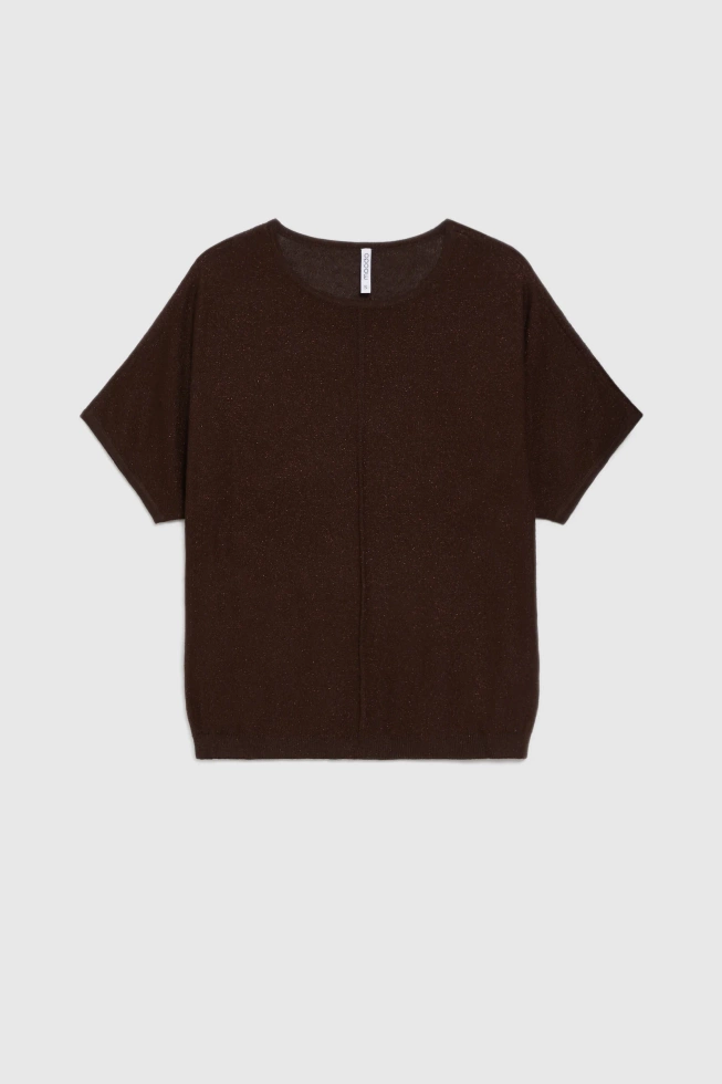 Sweter z krótkimi rękawami brązowy