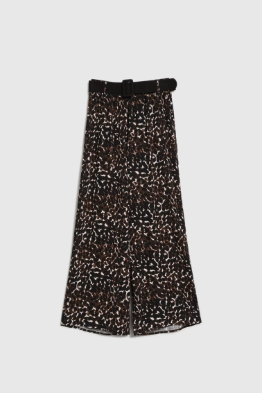 Wiskozowe spodnie z paskiem brązowe