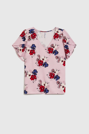 Wiskozowa koszula w kwiaty różowa 