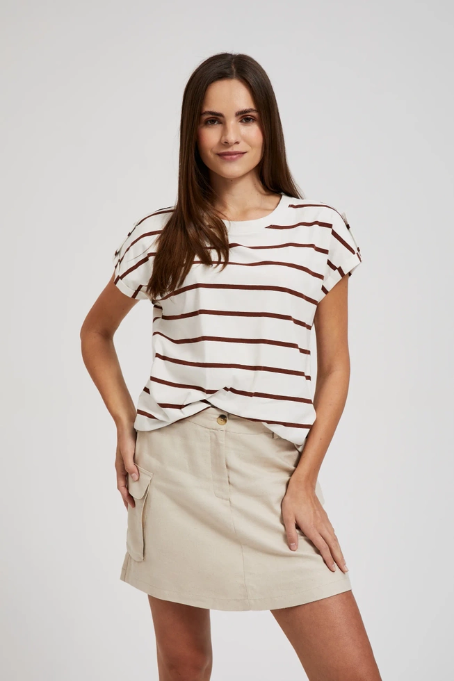 Bluzka w cienkie brązowe paski biała