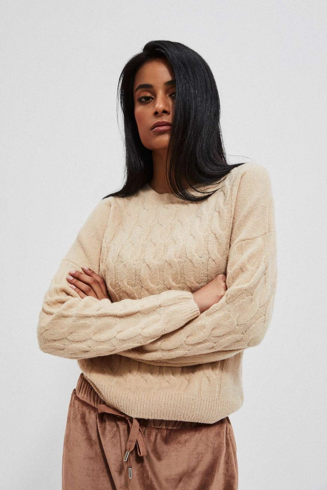 Sweter z ozdobnym splotem beżowy
