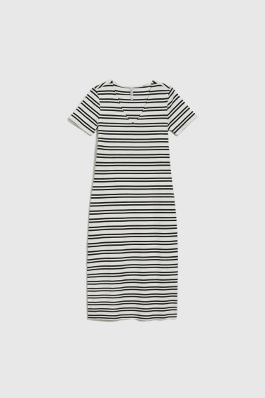 Bawełniana sukienka w paski ecru 