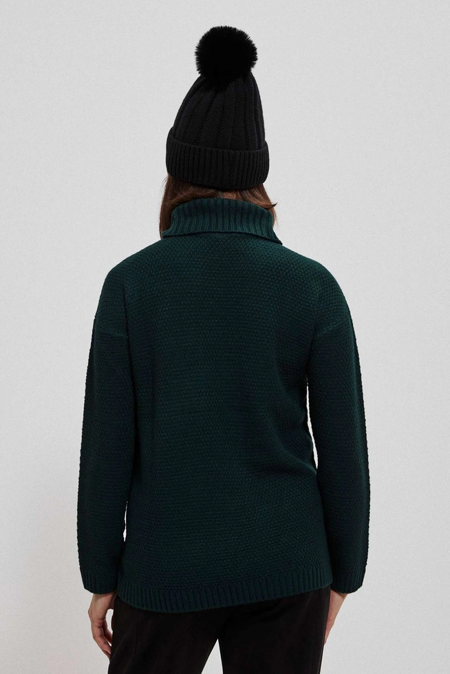 Sweter w warkoczowy splot z długimi rękawami szmaragdowy