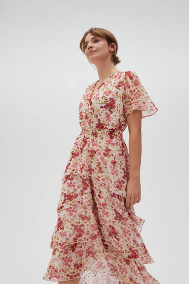 Wiskozowa sukienka w kwiaty różowa